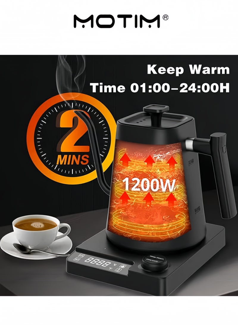 موتيم غلاية كهربائية للتحكم في درجة الحرارة، غلاية كهربائية مع شاشة عرض، تسخين سريع، غلاية كهربائية لغلي الماء والقهوة والشاي، لون أسود - Image 4