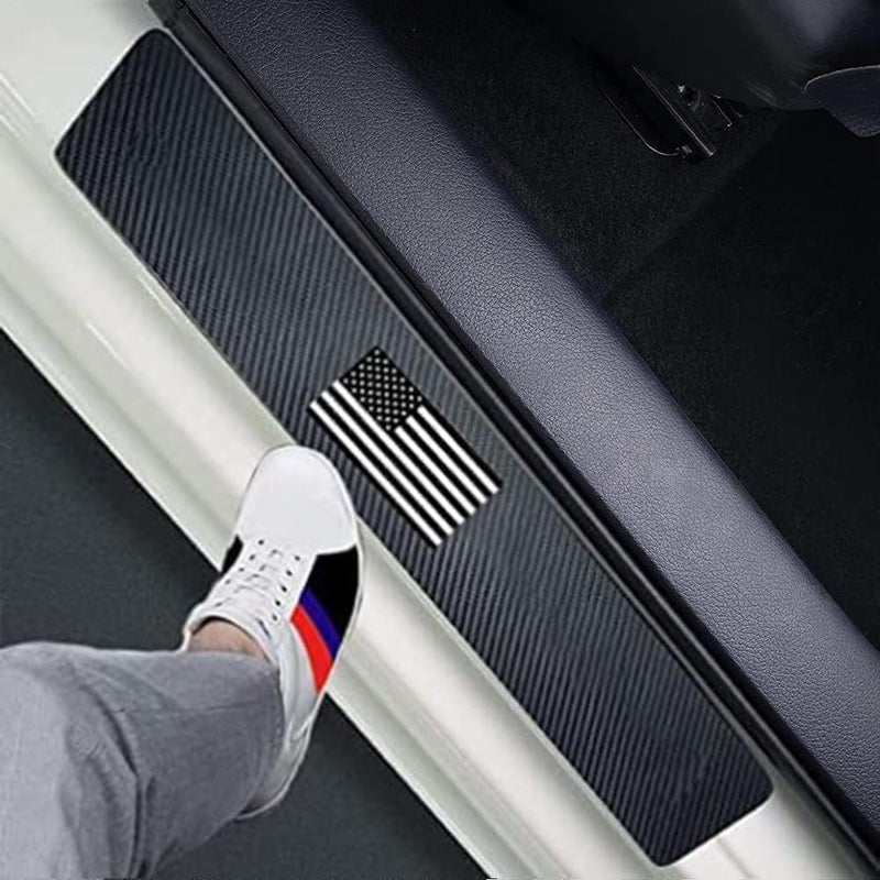 Naxizo Set of 4 American Flag Carbon Fiber Car Door Sill Protectors - Decorative Entry Guard Scratch Pad Film for Auto, Truck, SUV Front/Rear Doors (Black White American Flag) - Image 1