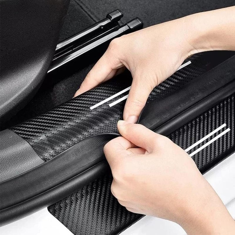 Naxizo Set of 4 American Flag Carbon Fiber Car Door Sill Protectors - Decorative Entry Guard Scratch Pad Film for Auto, Truck, SUV Front/Rear Doors (Black White American Flag) - Image 3