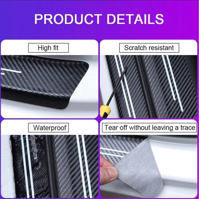 Naxizo Set of 4 American Flag Carbon Fiber Car Door Sill Protectors - Decorative Entry Guard Scratch Pad Film for Auto, Truck, SUV Front/Rear Doors (Black White American Flag) - Image 5