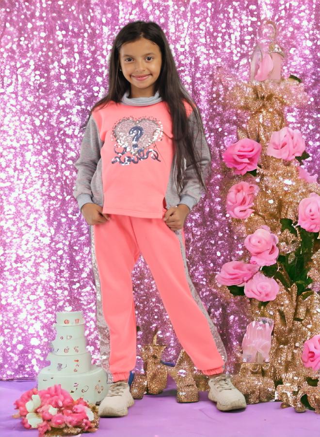 Girls' Cotton Melton Stripe Pajamas, Embroidered with Heart Pattern, for 10-Year-Olds, for the 2024 Season, High-Quality Fabric and Super Soft Materials, Stylish Models in Fun and Attractive Colors, O