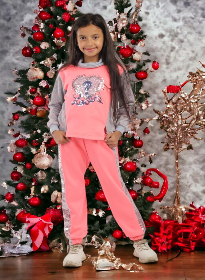 Girls' Cotton Melton Stripe Pajamas, Embroidered with Heart Pattern, for 10-Year-Olds, for the 2024 Season, High-Quality Fabric and Super Soft Materials, Stylish Models in Fun and Attractive Colors, O