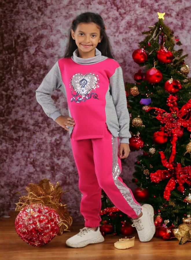Girls' Cotton Melton Stripe Pajamas, Embroidered with Heart Pattern, for 10-Year-Olds, for the 2024 Season, High-Quality Fabric and Super Soft Materials, Stylish Models in Fun and Attractive Colors, O