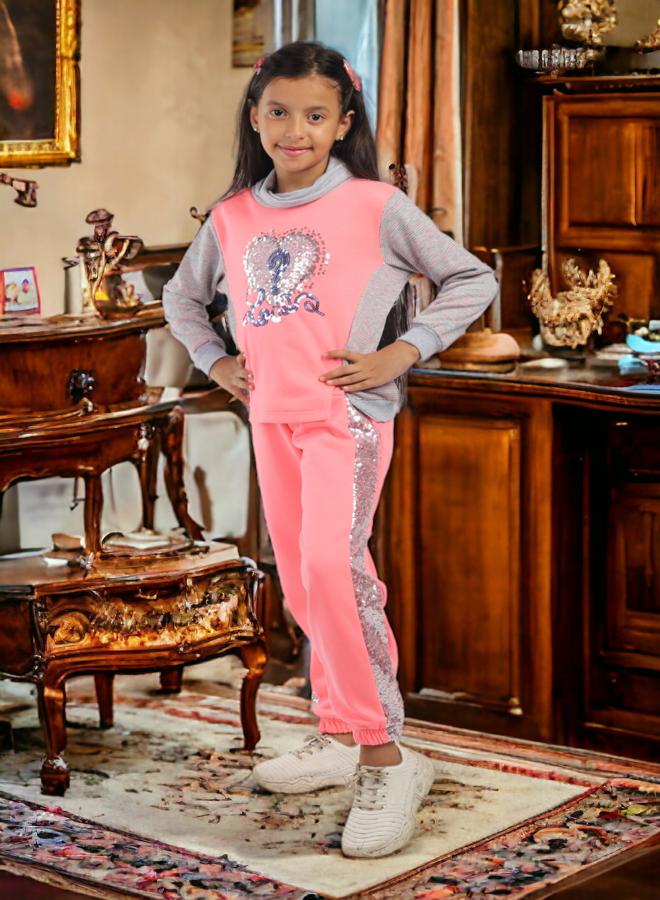 Girls' Cotton Melton Stripe Pajamas, Embroidered with Heart Pattern, for 10-Year-Olds, for the 2024 Season, High-Quality Fabric and Super Soft Materials, Stylish Models in Fun and Attractive Colors, O