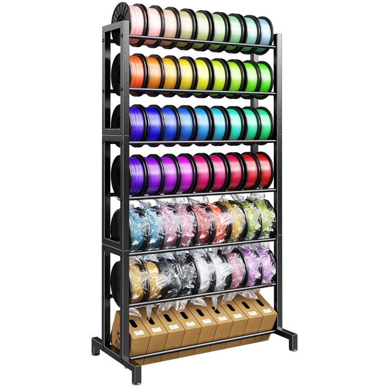 POKIPO 3D Printer Filament Storage Rack 7-Tier, Heavy Duty Large Capacity Filament Organizer Holds up to 63 Spools, Multi-Layer 3D Printing Rolls Shelf for Home, Office Workshop, School (Shelf Only) - Image 1