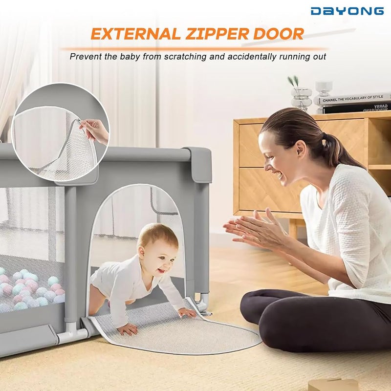 DAYONG Baby Playpen,Toddlers Playpen Fence,Kids Activity Center with Anti-Slip Base,Indoors Outdoors Baby Playard with 50Pcs Ocean Balls with Playmats (Grey, 180 * 200CM) - Image 5