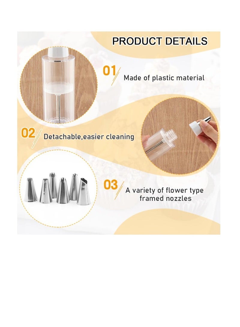 Dessert Decorating Syringe Set, Cake Decorating Supplies Kit, Cupcake Icing Piping Kit, with 6 Stainless Steel Piping Tips Cupcake Icing Piping Kit, for Cake Cookies Decoration  - Image 2