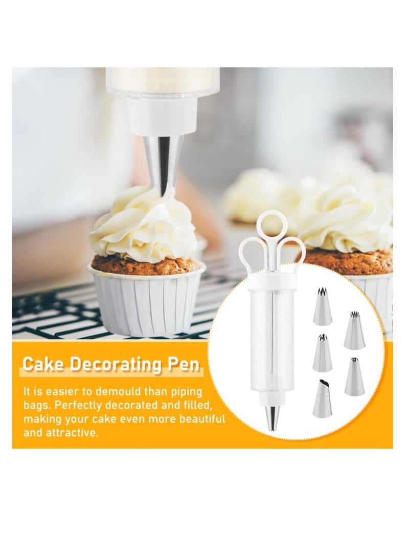 Dessert Decorating Syringe Set, Cake Decorating Supplies Kit, Cupcake Icing Piping Kit, with 6 Stainless Steel Piping Tips Cupcake Icing Piping Kit, for Cake Cookies Decoration  - Image 4