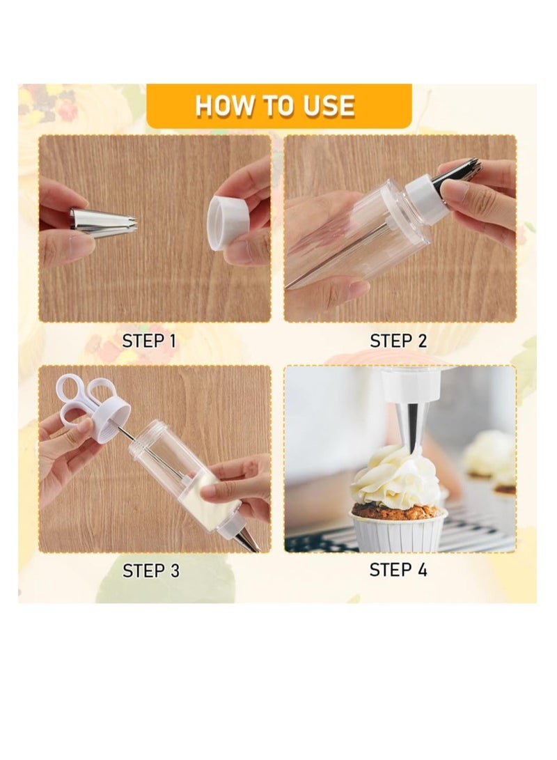 Dessert Decorating Syringe Set, Cake Decorating Supplies Kit, Cupcake Icing Piping Kit, with 6 Stainless Steel Piping Tips Cupcake Icing Piping Kit, for Cake Cookies Decoration  - Image 3