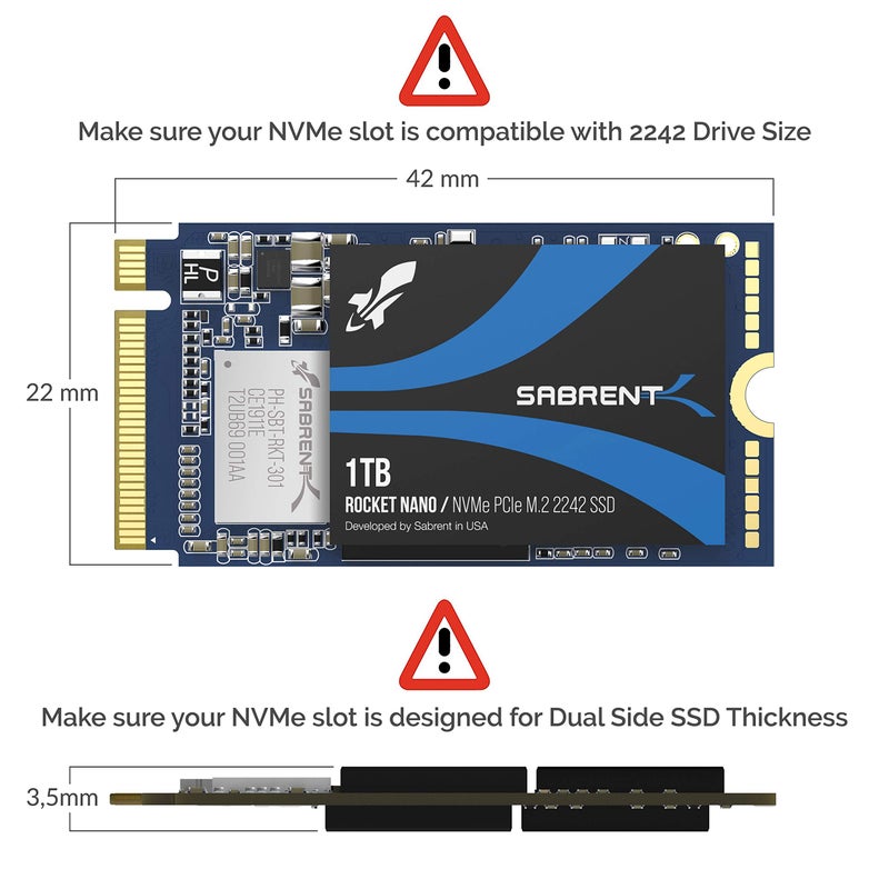SABRENT 1TB Rocket NVMe PCIe M.2 2242 DRAM Less Low Power Internal High Performance SSD (SB-1342-1TB) - Image 2