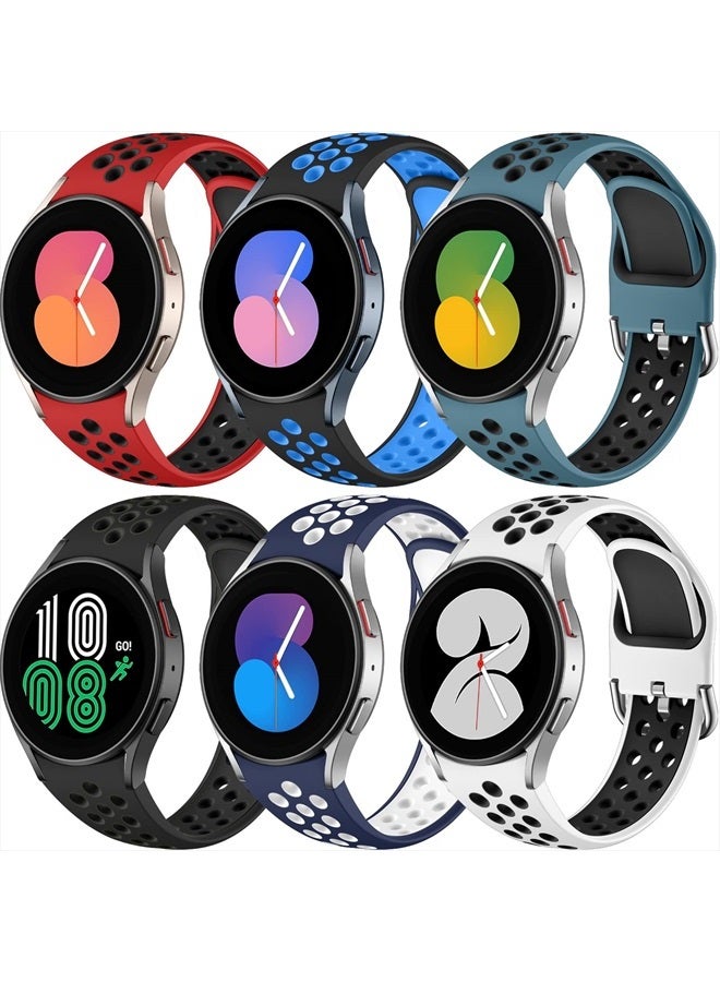 DAQIN 6 PACK No Gap Bands Only Compatible with Samsung Galaxy Watch 5 Band/Galaxy Watch 4 Band 40mm 44m/Galaxy Watch 5 Pro Band 45mm/Watch 4 Classic Band, 20mm Soft Silicone Sport Bands for Women & Men - Image 1