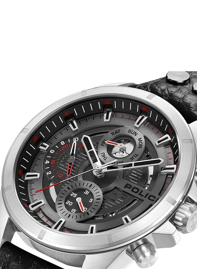 بوليس POLICE - Malawi Watch For Men Charcoal Black Leather Strap