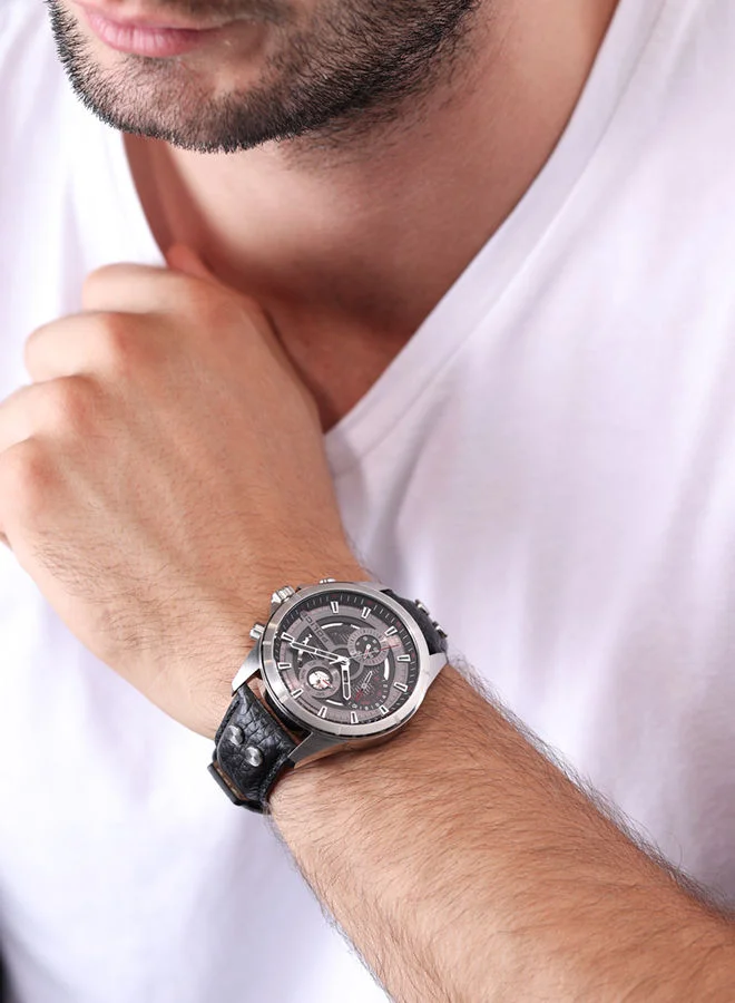 بوليس POLICE - Malawi Watch For Men Charcoal Black Leather Strap