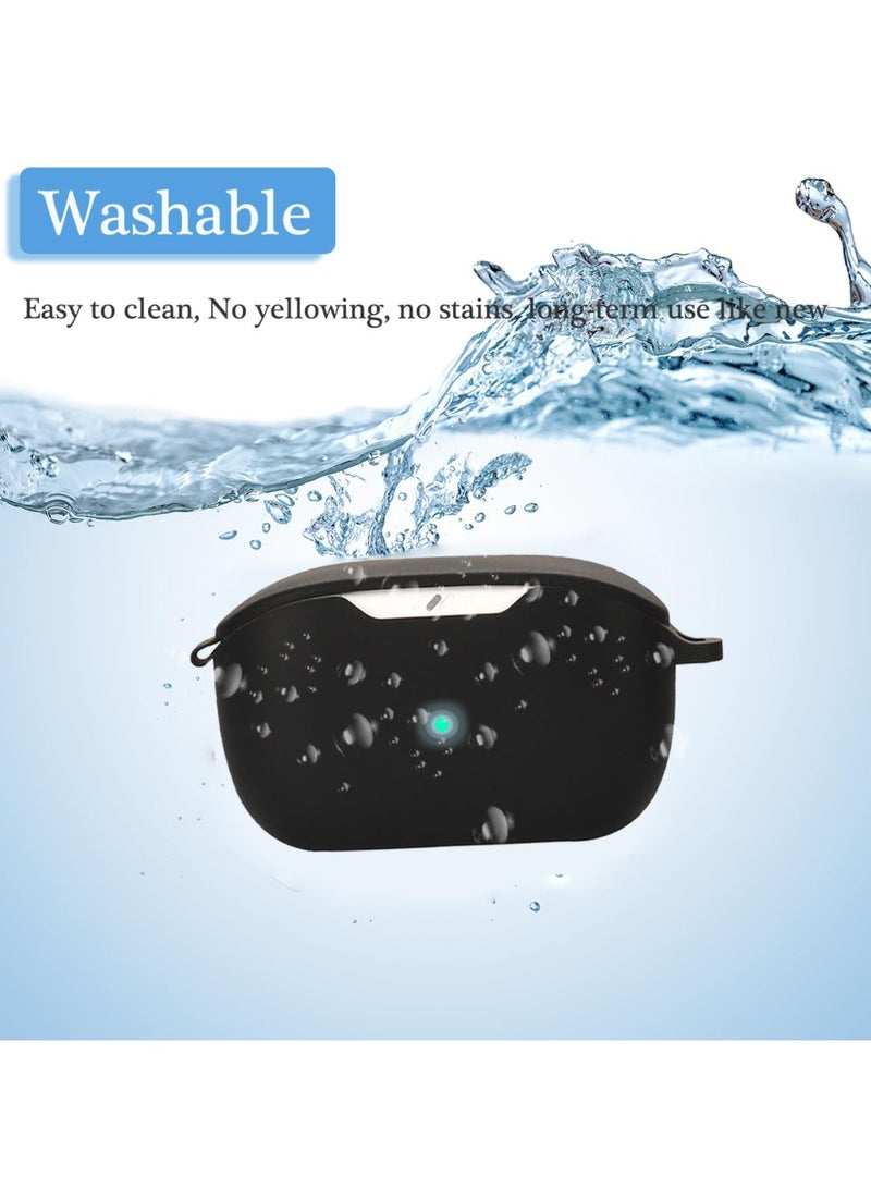 Silicone Case for JBL Wave Buds 2 Wireless Earbuds Protective Cover with Carabiner (Black) - Image 4