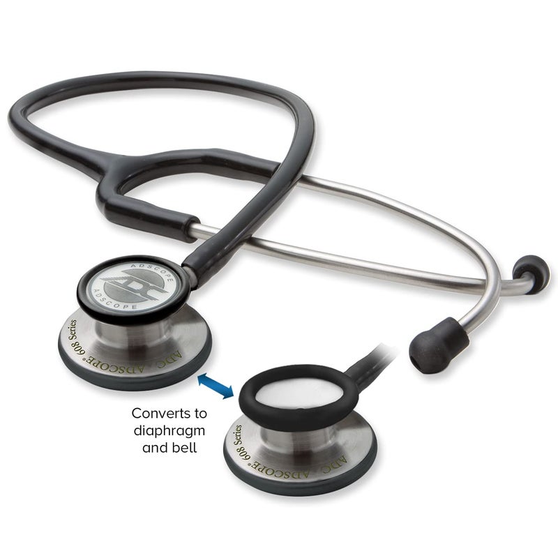 ADC Adscope 608 Convertible Clinician Stethoscope with Tunable AFD Technology, Adult Diaphragm and Adult Bell or Pediatric Diaphragm, 31 inch Length, Mirror Black - Image 4