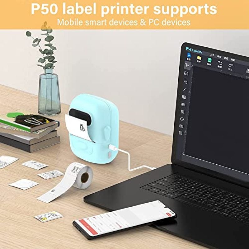 Portable Thermal Label Printer: 1200 Dpi High-Resolution Printing - Wireless Bluetooth Connection, Compact 3.14X1.75 Inch Blue Thermal Barcode Printer for Small Business, Office, Retail And Travel - Image 2