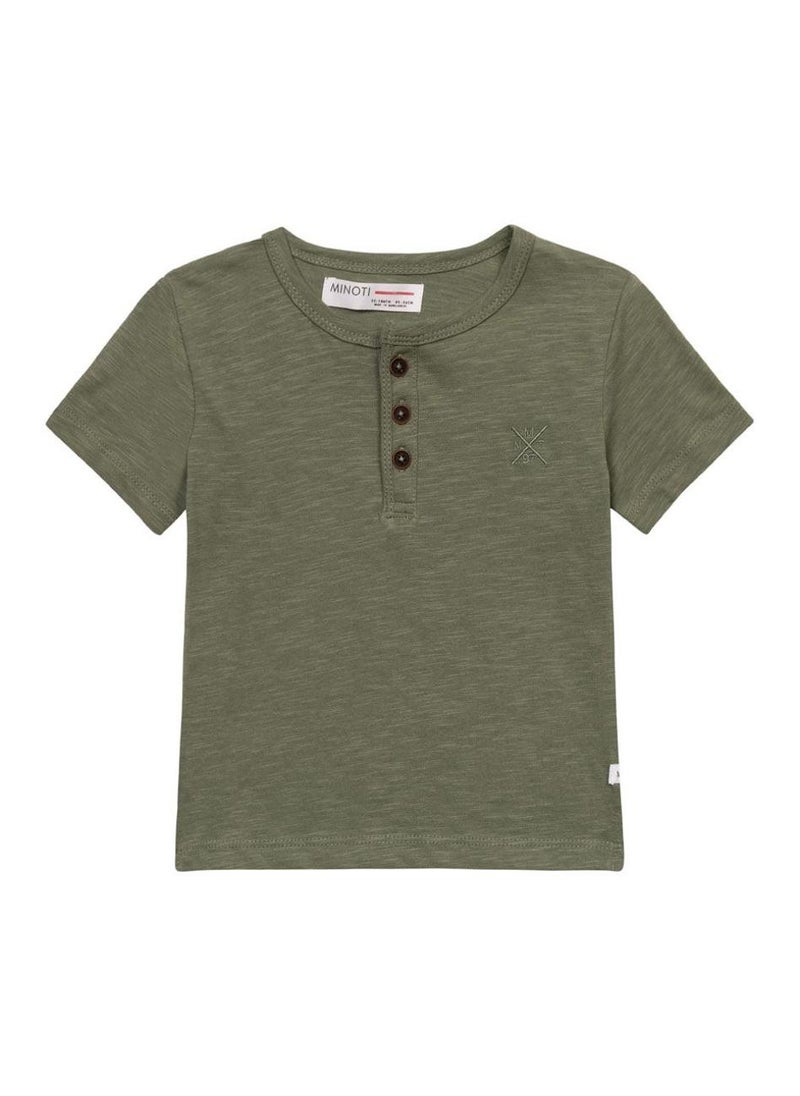 MINOTI Teen Henley T-Shirt with Short Sleeves and Button Neckline - Image 1