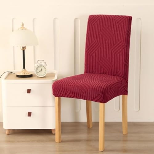 Styleys Elastic Chair Cover Stretch Removable Washable Short Jacquard Dining Chair Cover Protector Seat Slipcover (Pack of 4, Red, JTMC5) - Image 2