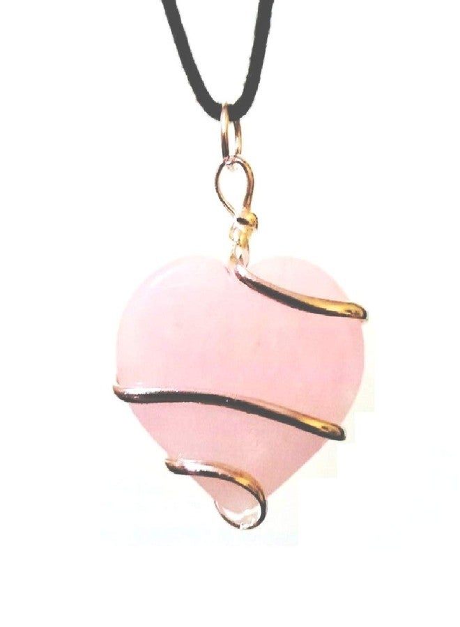 ASTRODIDI Pink Stone Rose Quartz Crystal Heart Pendant - Image 1