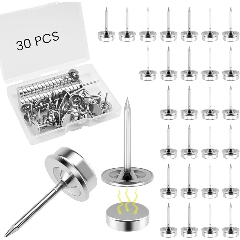 Aifeier ET 30 Pack Magnetic Push Pins, Magnet Thumb Tacks for Cork Bulletin Board, Decorative Pushpin Hooks for Wall Photo Poster Hanging, Bulletin Board Accessories Kit (Silver) - Image 1