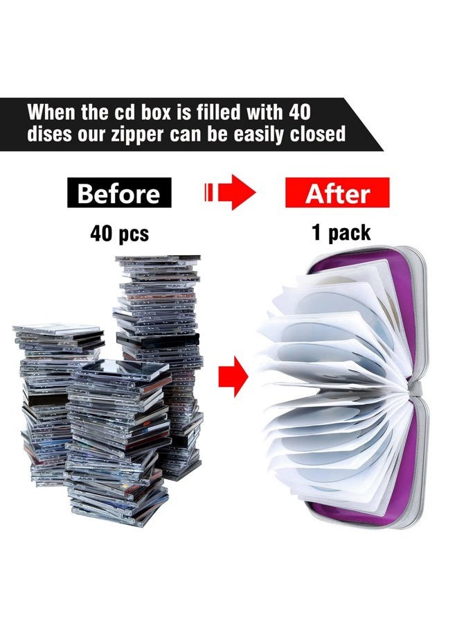 Siveit CD Case, 40 Capacity CD DVD Heavy Duty Wallet Storage Organizer Holder VCD Binder Bag Album Booklet (A-Purple) - Image 4