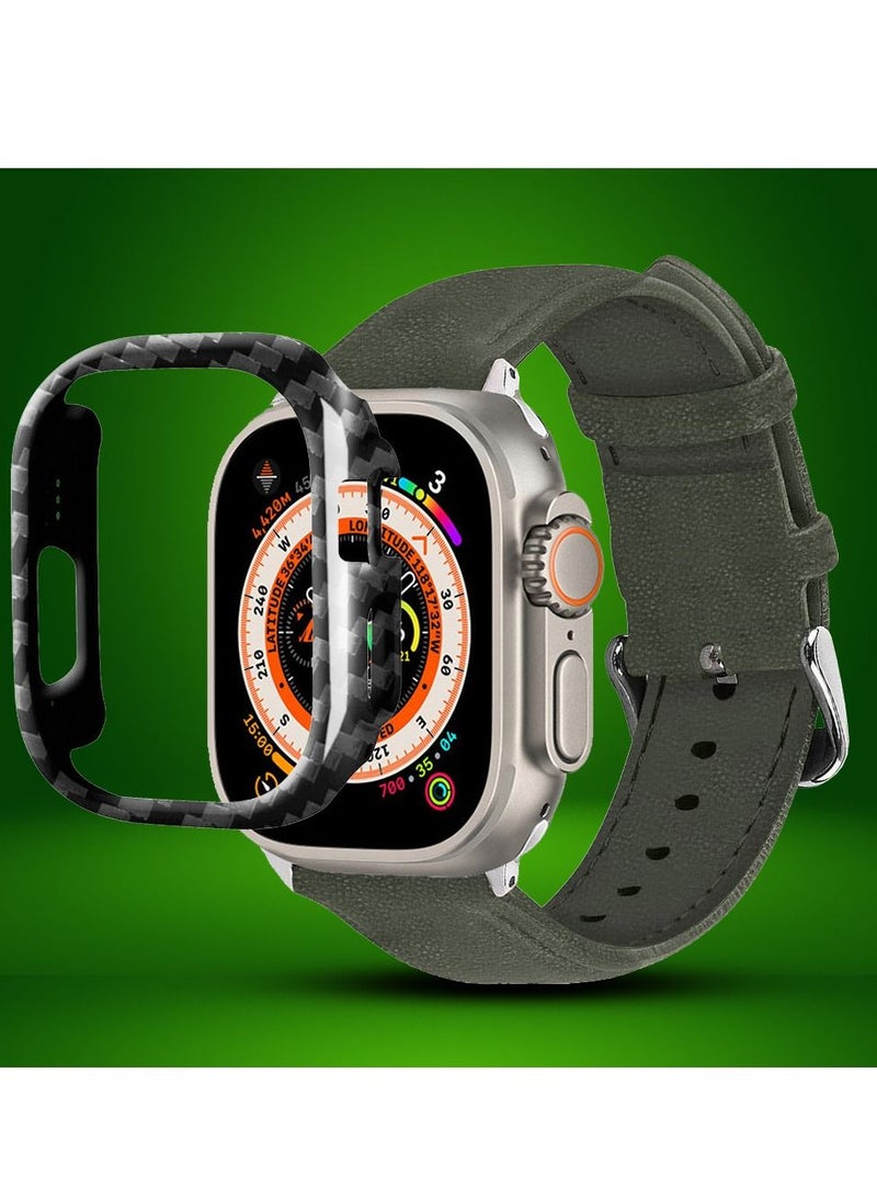 CATANES 2 Packs For Apple Watch Band 49mm Leather Band Buckle Strap Wristband and Carbon Fiber Cup Holder Warm Grey - Image 2