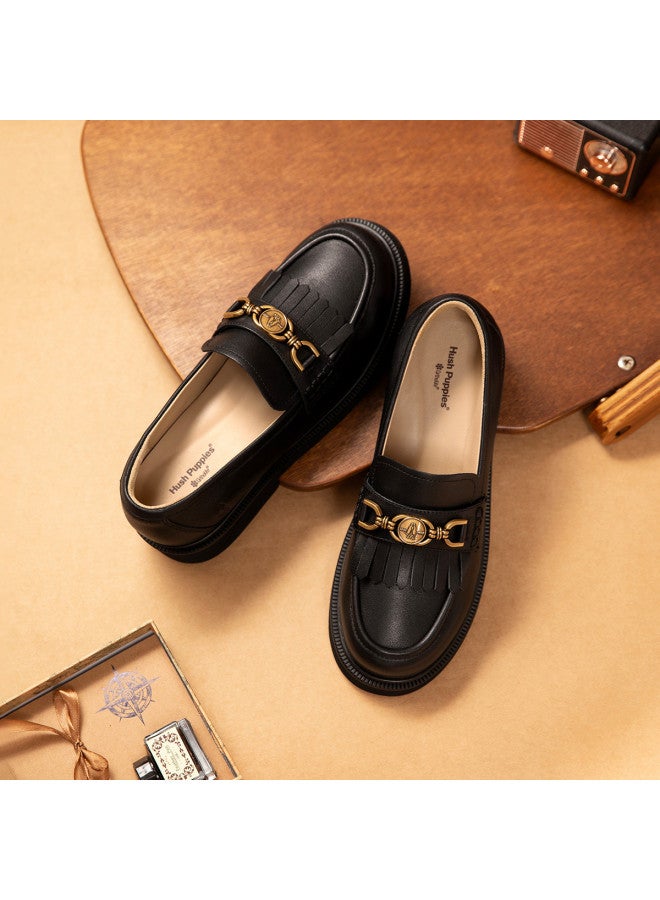 Hush Puppies Autumn/winter New Genuine Leather Metal Buckle Loafers, Retro Height-increasing, Elegant And Versatile Small Leather Shoes - Image 2