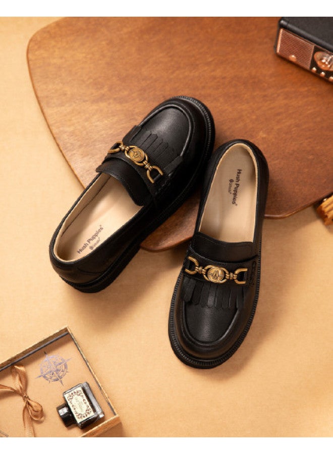 Hush Puppies Autumn/winter New Genuine Leather Metal Buckle Loafers, Retro Height-increasing, Elegant And Versatile Small Leather Shoes - Image 1