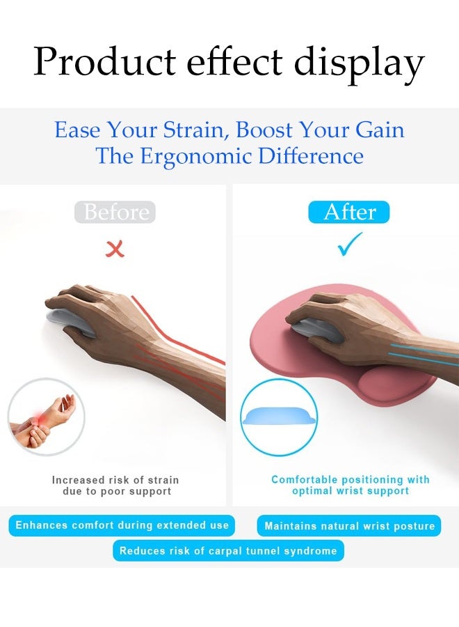 DUNISO Ergonomic Mouse Pad with Gel Wrist Support, Comfortable Computer Mousepad with Memory Foam Wrist Rest and Non-Slip Base,Relieve Wrist Pain Mouse Pad, for Computer, Laptop, Office & Home,225*195*22mm,Pink - Image 3