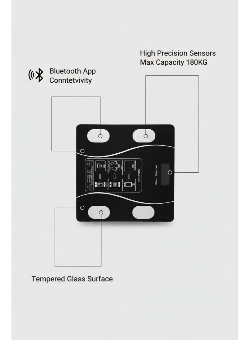 Smart Bluetooth Body Weighing Scale with BMI & Body Fat Analysis, Tempered Glass, LCD Display, 180kg Capacity, Includes Batteries - Image 1