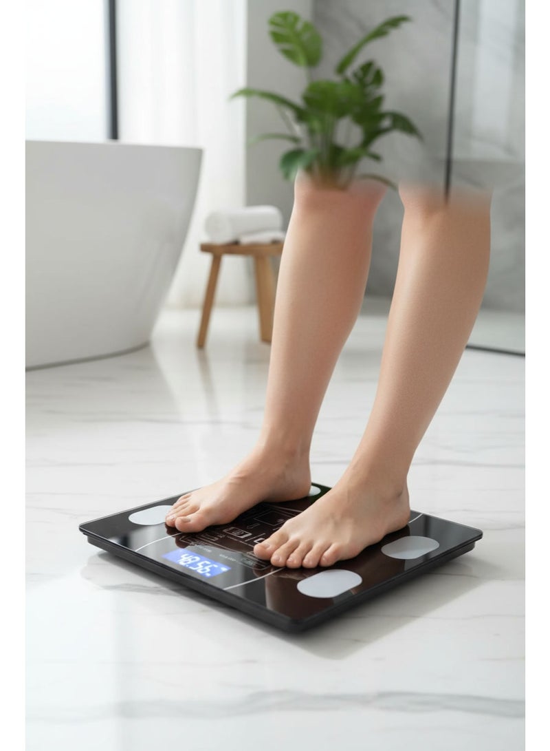 Smart Bluetooth Body Weighing Scale with BMI & Body Fat Analysis, Tempered Glass, LCD Display, 180kg Capacity, Includes Batteries - Image 2