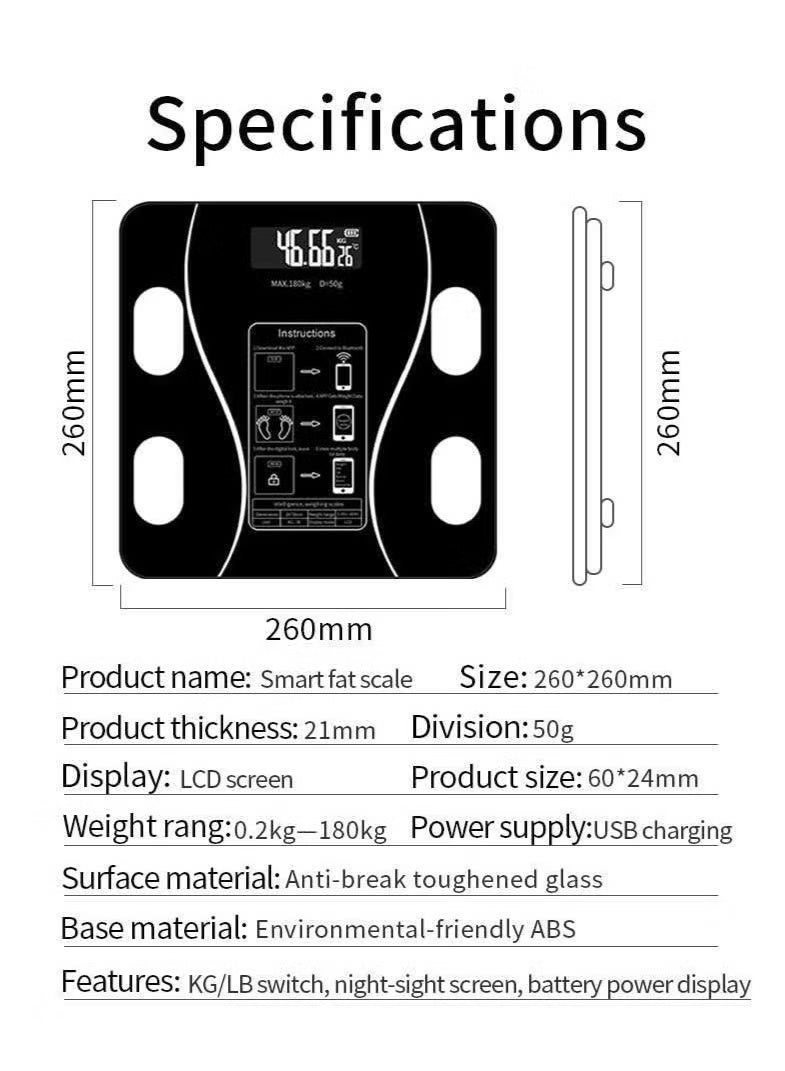 Smart Bluetooth Body Weighing Scale with BMI & Body Fat Analysis, Tempered Glass, LCD Display, 180kg Capacity, Includes Batteries - Image 5