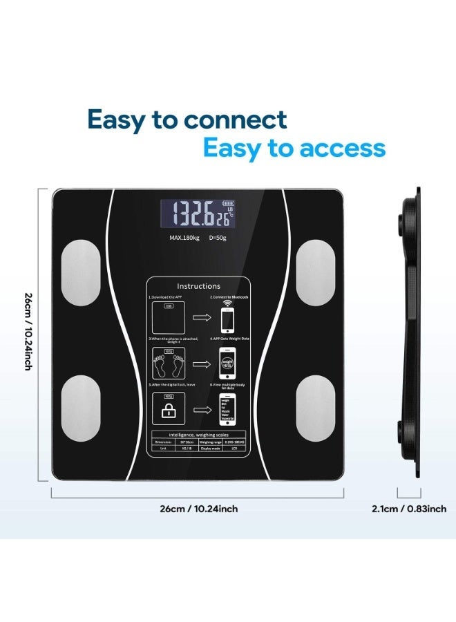 OMG Weight Scale with BMI & Body Composition Analysis, Digital Bathroom Weighing Scale, 180kg Capacity, Tempered Glass, LCD Display, Fitness Health Monitor, Black - Image 3