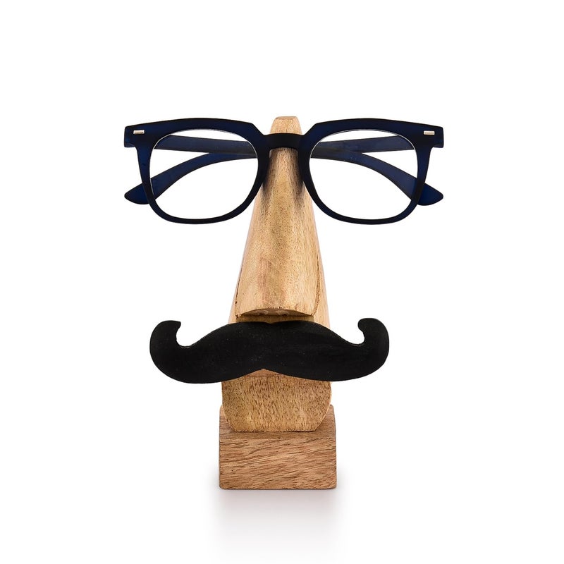 NIRMAN Display Stand Handmade Wooden Nose Shaped Spectacle Specs Eyeglass Holder Stand with Mustache 2 x 2 x 6