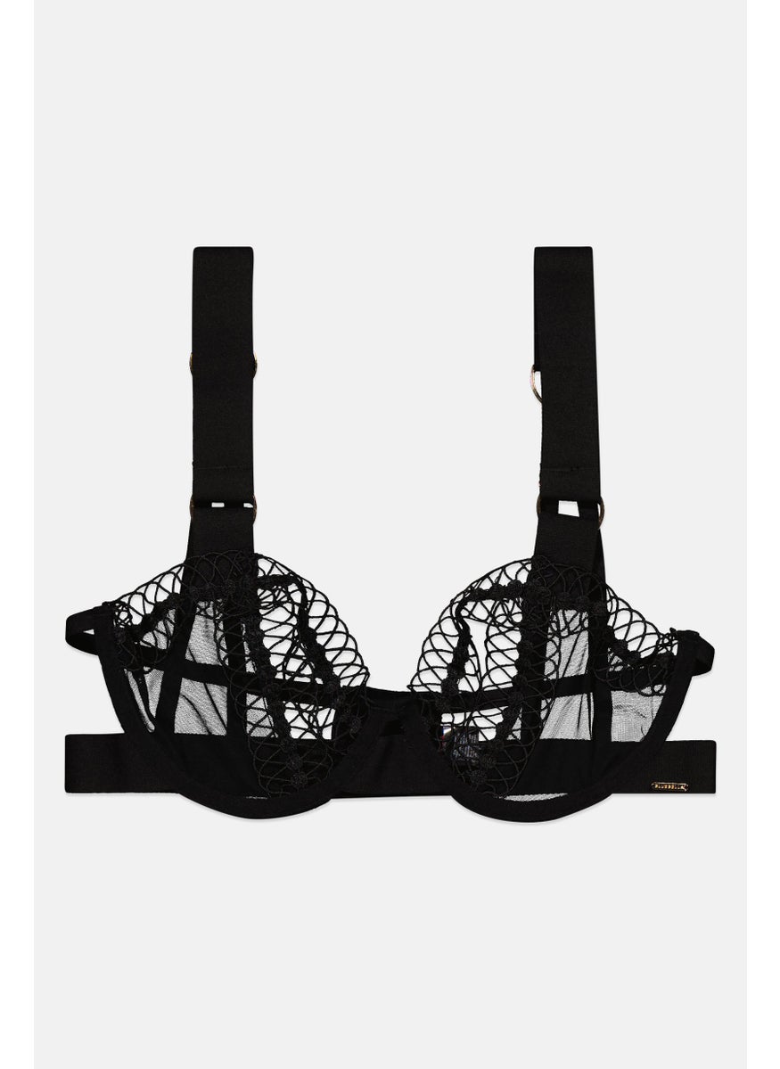BLUEBELLA Women Non Padded Textured Bra, Black  - Image 1