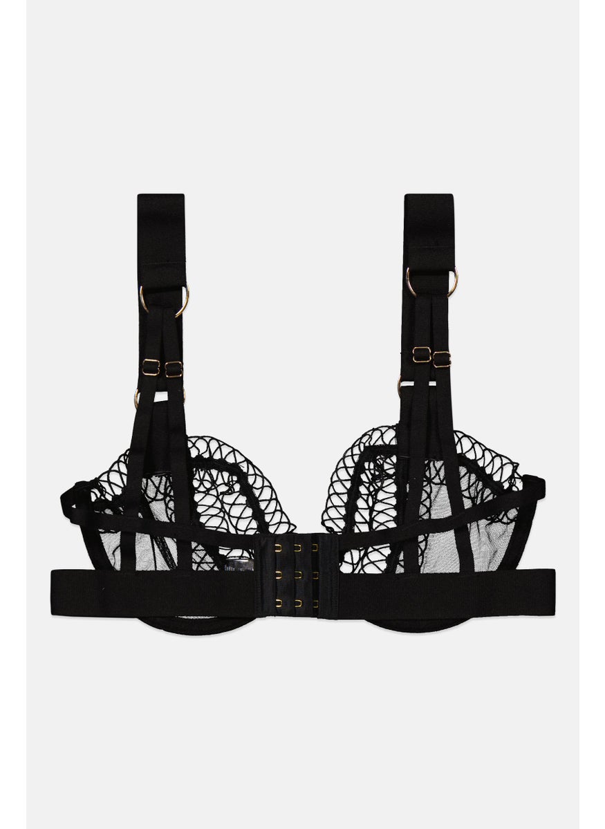 BLUEBELLA Women Non Padded Textured Bra, Black  - Image 2