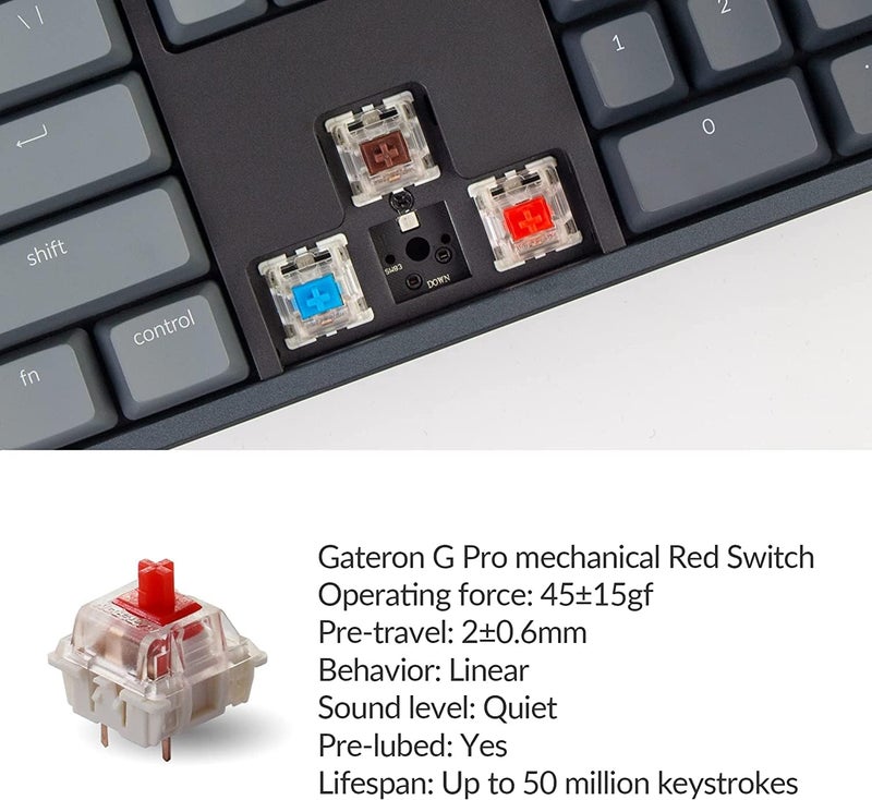 Keychron K10 RGB Full Size Layout Hot-Swappable Mechanical Keyboard for Mac Windows, Multitasking 104-Key Bluetooth Wireless/USB Wired Gaming Keyboard with K Pro Red Switch Aluminum Frame - Image 3