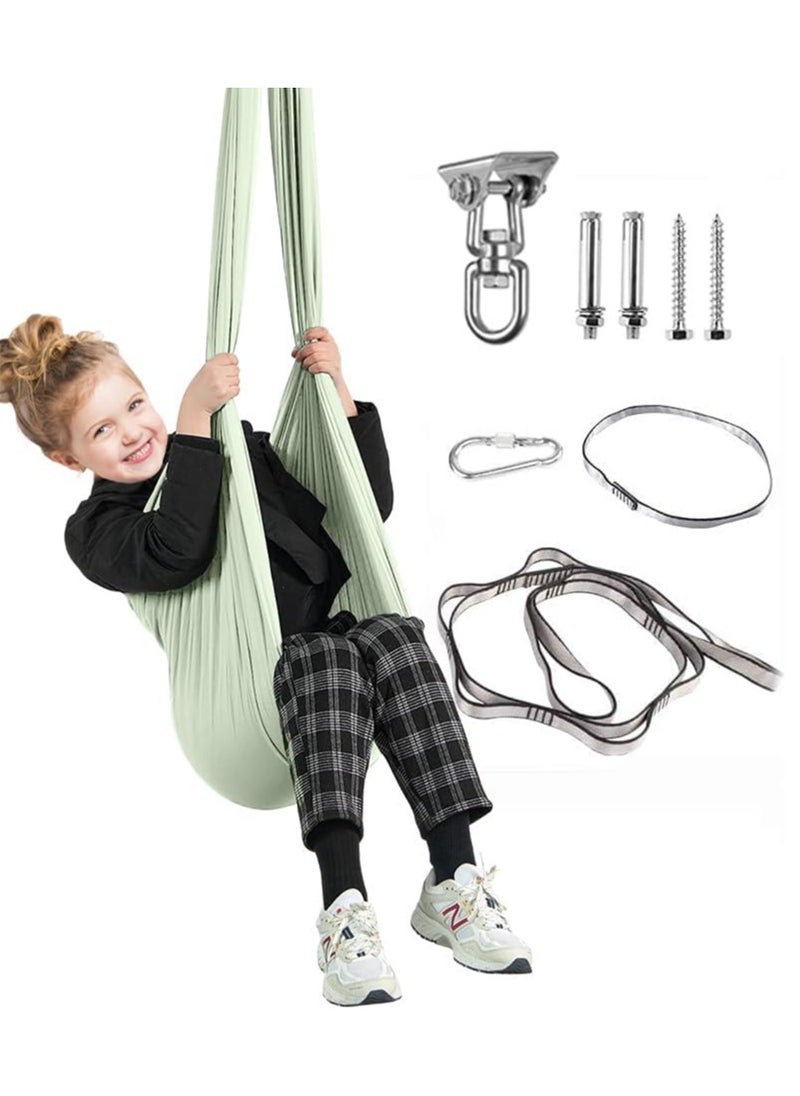 Generic Kids Indoor Sensory Swing (Hardware Included), Provides Calmness and Relaxation for Children with Special Needs, Sensory Swing Indoor Kids Adjustable Hammock Great for ADHD, Autism, Indoor Therapeutic Swing - Light Green  - Image 1