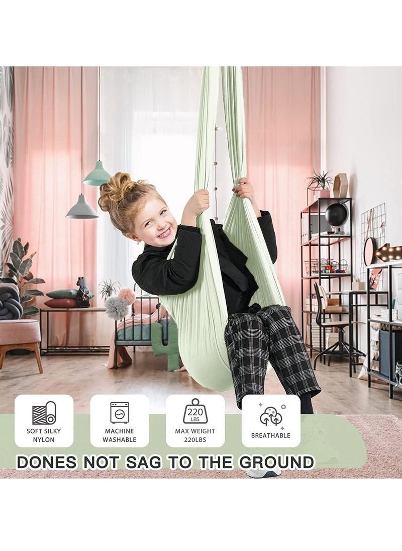 Generic Kids Indoor Sensory Swing (Hardware Included), Provides Calmness and Relaxation for Children with Special Needs, Sensory Swing Indoor Kids Adjustable Hammock Great for ADHD, Autism, Indoor Therapeutic Swing - Light Green  - Image 2