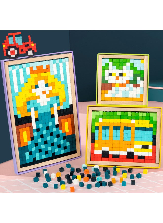 3d Three-dimensional Fun Mosaic Puzzle Children's Pixel Puzzle Building Blocks Animal Fruit Traffic Wooden Toys-Color:Pixel Puzzle-(Princess Castle) 1.05