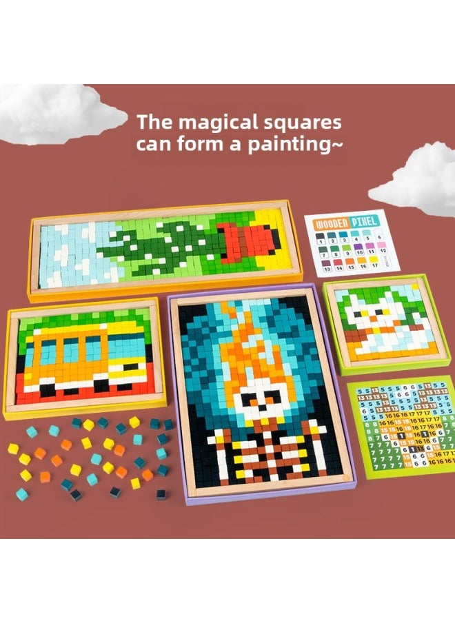 3d Three-dimensional Fun Mosaic Puzzle Children's Pixel Puzzle Building Blocks Animal Fruit Traffic Wooden Toys-Color:Pixel Puzzle-(Princess Castle) 1.05