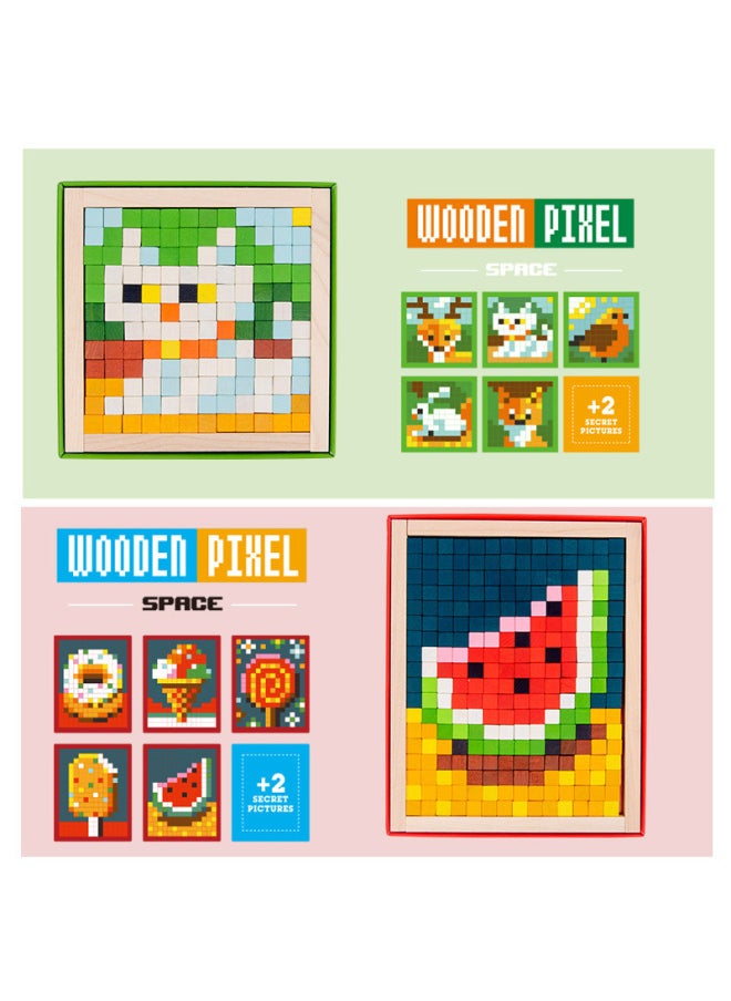 3d Three-dimensional Fun Mosaic Puzzle Children's Pixel Puzzle Building Blocks Animal Fruit Traffic Wooden Toys-Color:Pixel Puzzle-(Princess Castle) 1.05
