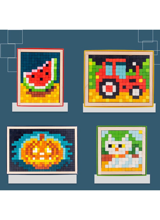 3d Three-dimensional Fun Mosaic Puzzle Children's Pixel Puzzle Building Blocks Animal Fruit Traffic Wooden Toys-Color:Pixel Puzzle-(Princess Castle) 1.05