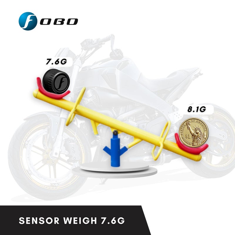 FOBO Bike 2 TPMS (Black) - Wireless Tire Pressure Monitoring System with Bluetooth 5.0 | Real-Time Tire Pressure Sensor | Easy DIY Installation for Motorcycle | Compatible with iOS & Android - Image 2