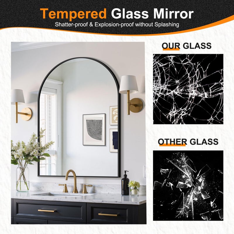 Delma Arched Bathroom Mirror, 28"x40" Wall Mounted Vanity Mirror for Bedroom, Living Room and Entryway, Black - Image 4