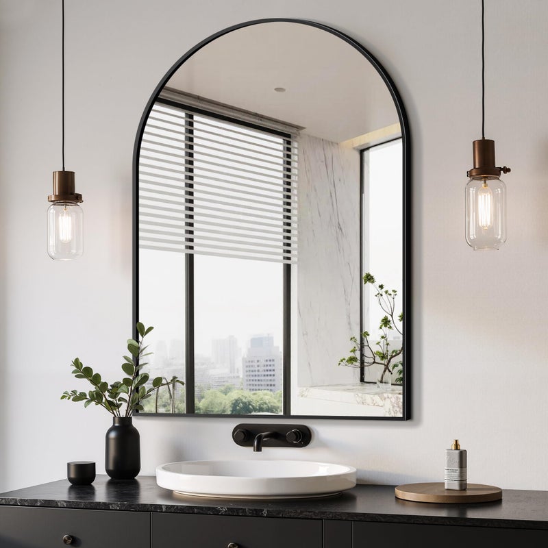 Delma Arched Bathroom Mirror, 28"x40" Wall Mounted Vanity Mirror for Bedroom, Living Room and Entryway, Black - Image 1