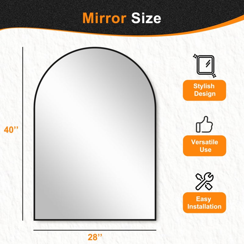 Delma Arched Bathroom Mirror, 28"x40" Wall Mounted Vanity Mirror for Bedroom, Living Room and Entryway, Black - Image 5