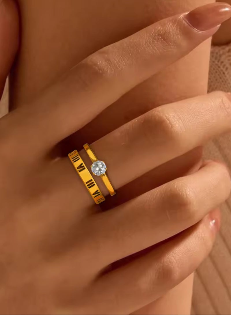 Casual collection Elegant Stainless Steel Gold Plated Ring For Women Size 7 - Image 1