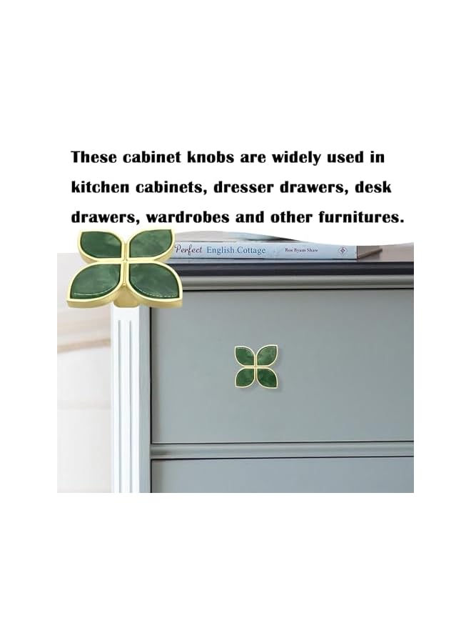 The Bros Knobs Four-Leaf Clover Brass Pulls Handles, Gold Knobs Dresser Knobs Clover Cabinet Handles with Screws for Dresser Drawers Kitchen Cabinet (Green, 6 pcs) - Image 3
