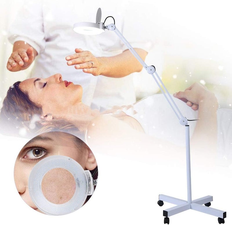 woobles 5X LED Magnifier Lamp Light with Rolling Floor Stand,Adjustable Swivel Arm Floor Mag Light for Beauty Salon Spa - Image 2